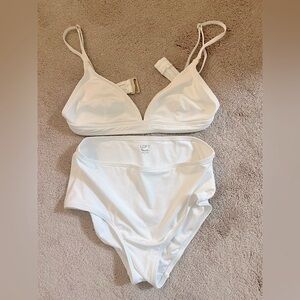 LOFT White Wireless Bralette and High-Waisted Bikini Set